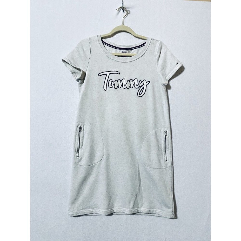 Tommy Hilfiger Denim Womens M Short Sleeve Sweatshirt Dress Tommy Spellout Y2K